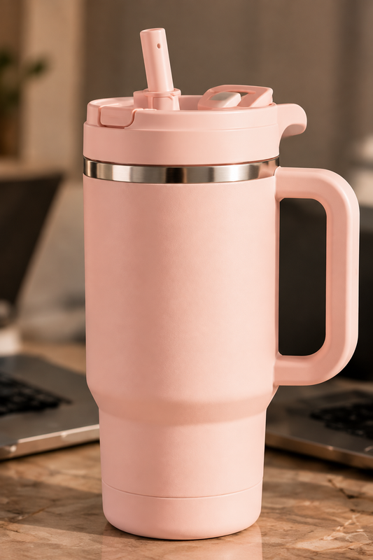 Blush Pink Handle Travel Tumbler