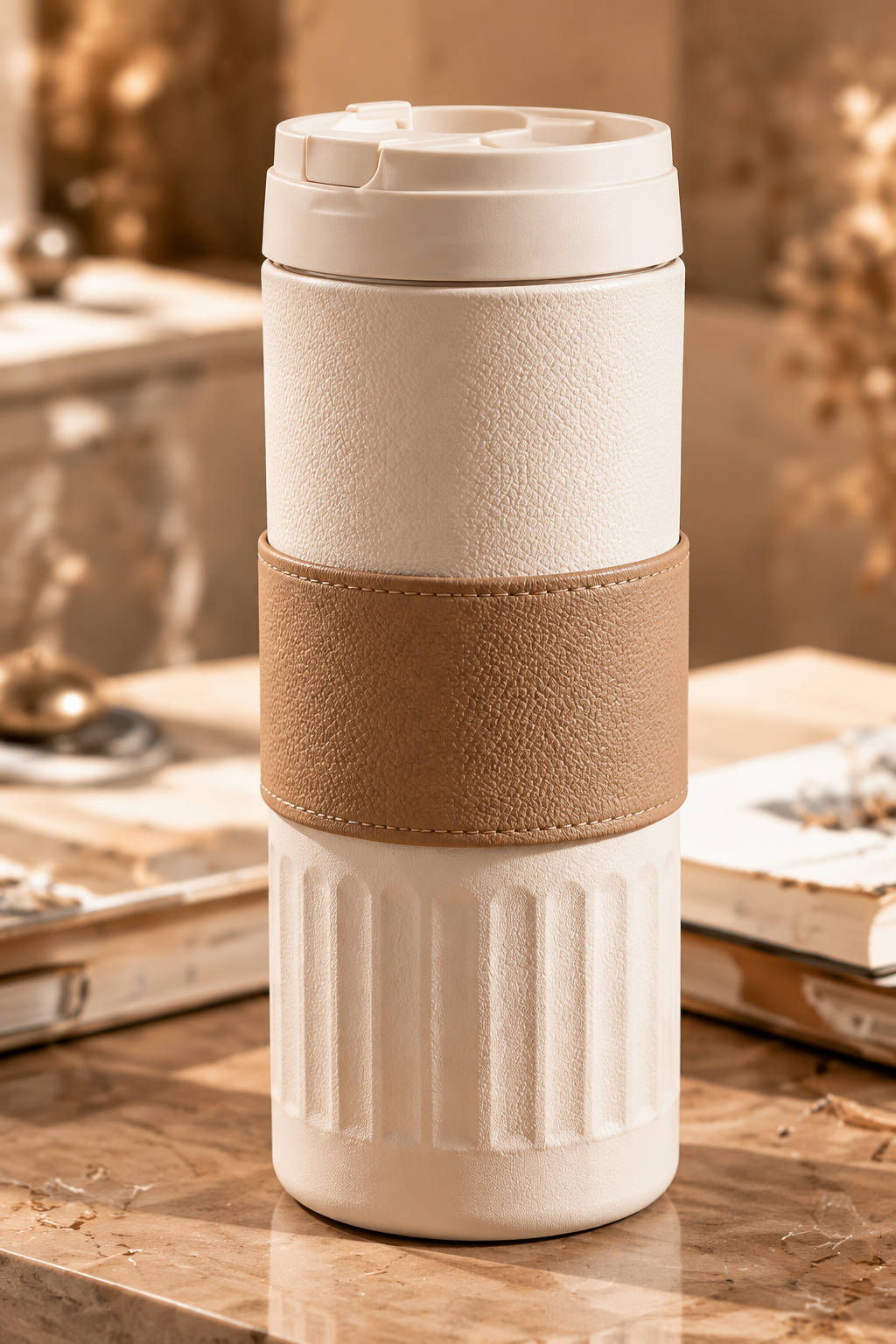 Textured Cream Leather Sleeve Bottle