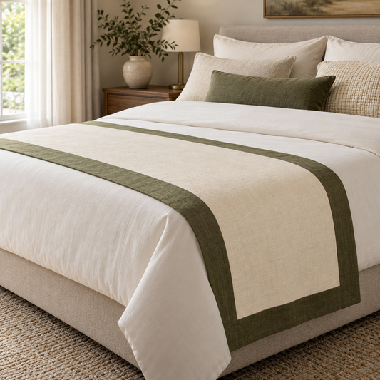 Generated styling illustration of Olive Border Bed Runner