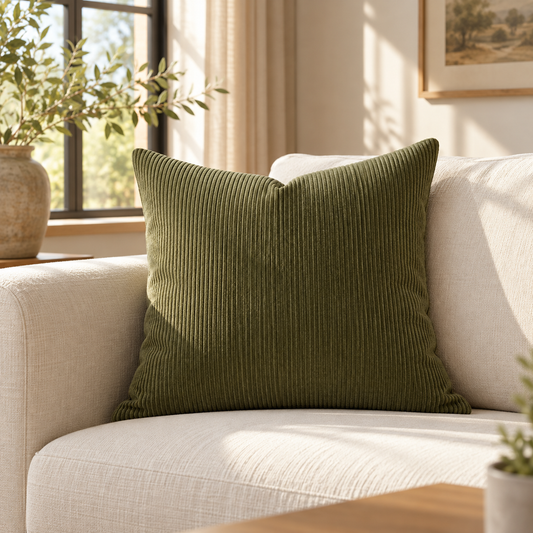 Generated styling illustration of Olive Ribbed Accent Cushion