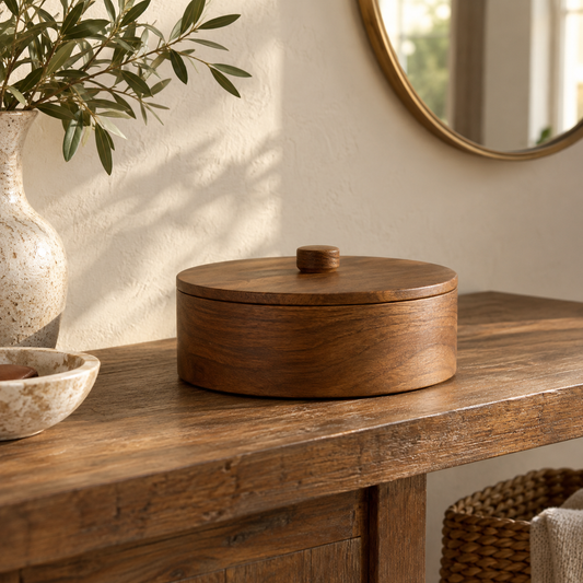 Generated styling illustration of Warm Round Lidded Box